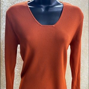 Cyrus Ribbed Long Sleeve Orange Top, Size L